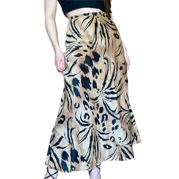 Valerie Stevens Silk Linen Blend Tiger Stripe Animal Print Maxi Skirt Size 8 - Picture 1 of 7